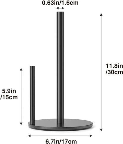 Black Paper Towel Holder - Countertop Roll Organizer with Weighted Base, and Premium Stainless Steel Kitchen Dispenser.