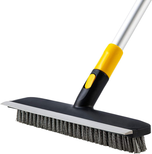 2-in-1 Floor Scrub Brush with Telescopic Handle - Stiff Bristle Shower & Scraper Brush for Patio, Bathroom, Garage, Kitchen, Deck, Tub & Tile Cleaning, 1PC, 55.9 Inches