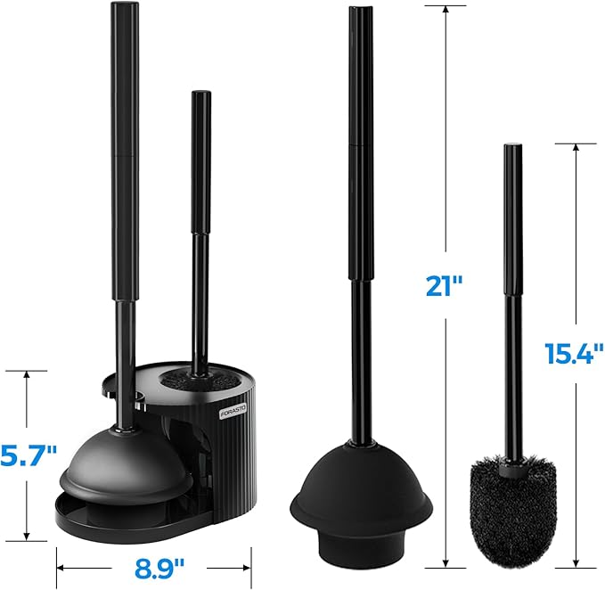 Toilet Plunger and Brush Set Black stainless steel Extended Handle Plunger 2 in 1 Toilet Bowl Brush Plunger Set,Bathroom Cleaning Tools ,Toilet Brush Plunger Combo Cleaning  Brush Bathroom Cleaning Supplies
