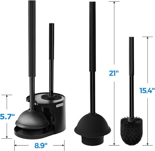 Toilet Plunger and Brush Set Black stainless steel Extended Handle Plunger 2 in 1 Toilet Bowl Brush Plunger Set,Bathroom Cleaning Tools ,Toilet Brush Plunger Combo Cleaning  Brush Bathroom Cleaning Supplies