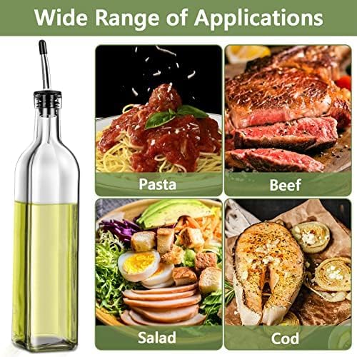 Olive Oil Dispenser Bottle, Set of 2, 500ml Glass  Olive Oil Dispenser and Vinegar Dispenser Stainless Steel Pourers, 4 Labels,1 Brush and 1 Funnel Oil Bottles for Kitchen ‎2"W x 12"H