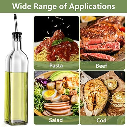 Olive Oil Dispenser Bottle, Set of 2, 500ml Glass  Olive Oil Dispenser and Vinegar Dispenser Stainless Steel Pourers, 4 Labels,1 Brush and 1 Funnel Oil Bottles for Kitchen ‎2"W x 12"H