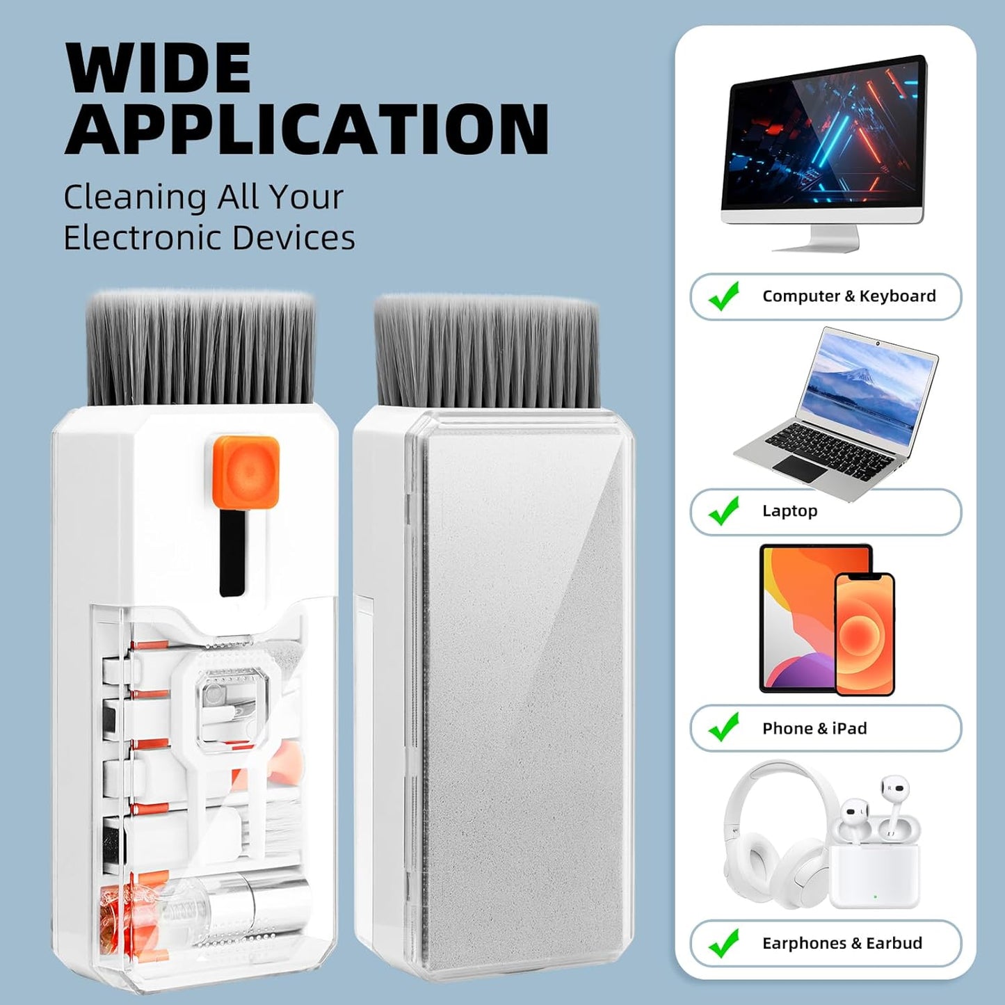 Keyboard Cleaning Kit Laptop Cleaner 10-in-1 cleaning tool – Laptop, Phone, Earbuds & Camera – Retractable Brush, Cleaning Pen, Spray Bottle & Microfiber – Portable All-in-One