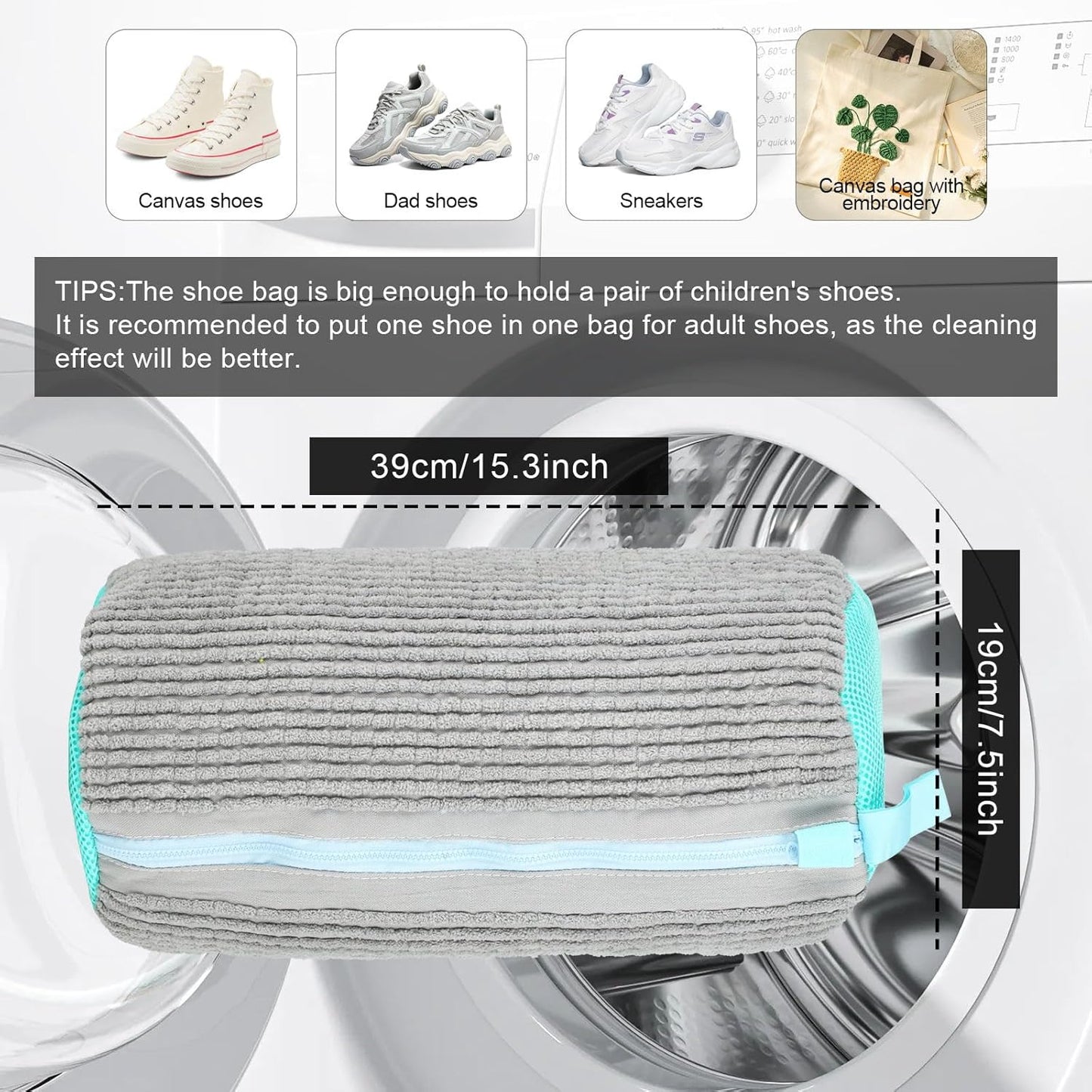 Shoe Washing Machine Bag (2 Pack) - Sneaker Laundry Bag for Washer, Reusable Mesh Shoe Cleaner Protector, Durable Chenille Fiber for Sneakers, Canvas, Sports & Kids Shoes, Prevents Damage & Scuffs