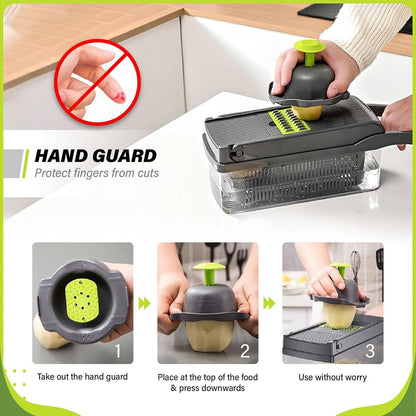 Vegetable Chopper 14-in-1 – Professional Food Chopper, Dicer, Cutter and Mandoline Slicer with Container Ultra-Sharp, Military-Grade, Rust-Proof Blades,  Non-Toxic, Chemical-Free Kitchen Gadget