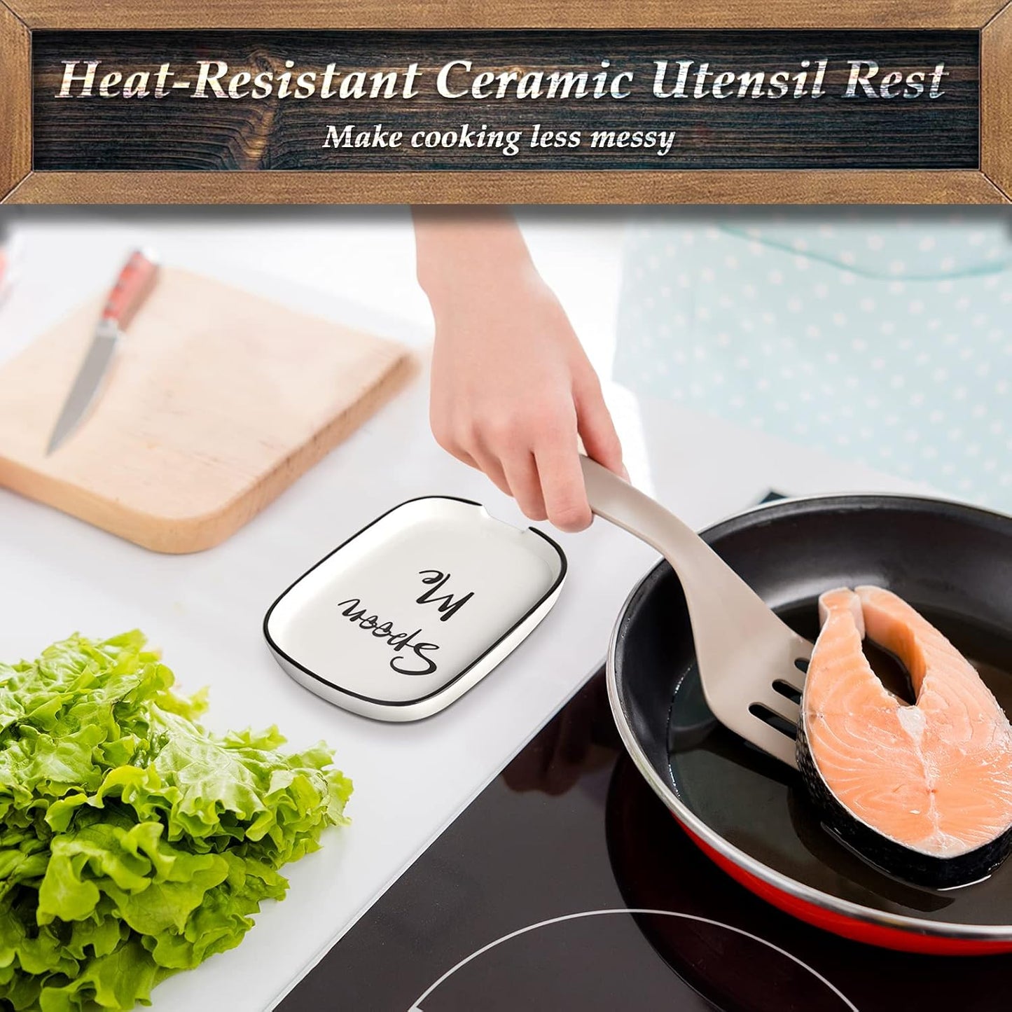 Ceramic Spoon Rest for Stove Top - Large Heat-Resistant Utensil Holder for Kitchen Counter, Modern Farmhouse Cooking Spoon Rest.