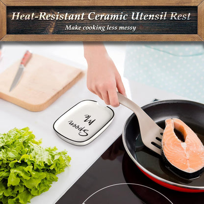 Ceramic Spoon Rest for Stove Top - Large Heat-Resistant Utensil Holder for Kitchen Counter, Modern Farmhouse Cooking Spoon Rest.