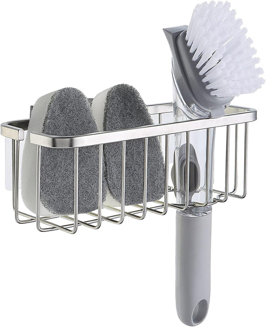 Durable Kitchen & Bathroom Sink Sponge Holder Organizer with Adhesive Mount & Suction Cup