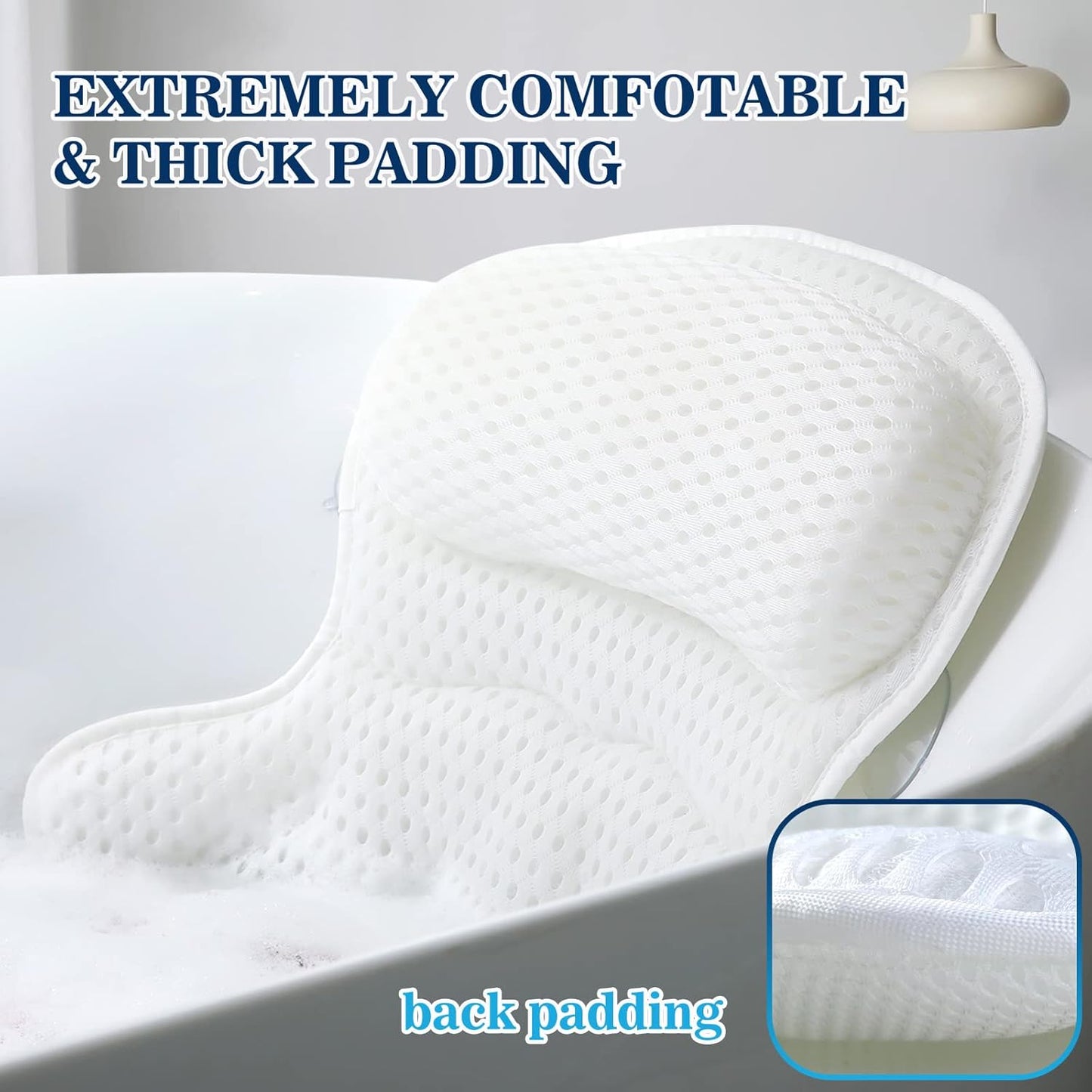 Luxury Bath Pillow for Tub - Soft 4D Mesh Bathtub Headrest with Neck & Back Support, 6 Non-Slip Suction Cups - Spa Relaxation Gift