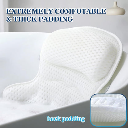 Luxury Bath Pillow for Tub - Soft 4D Mesh Bathtub Headrest with Neck & Back Support, 6 Non-Slip Suction Cups - Spa Relaxation Gift