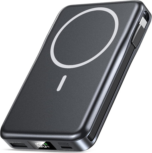 Magnetic Portable Charger with Built-in Cable, 20W Fast Charging, Compatible with iPhone- 10000mAh