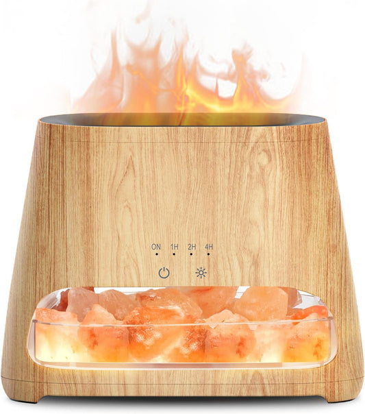 2-in-1 Ultrasonic Essential Oil Diffuser & Himalayan Salt Lamp – Aromatherapy Cool Mist Humidifier with Auto-Off, 100% Pure Pink Salt Rock, 1PC, 150ml, 6 Inches