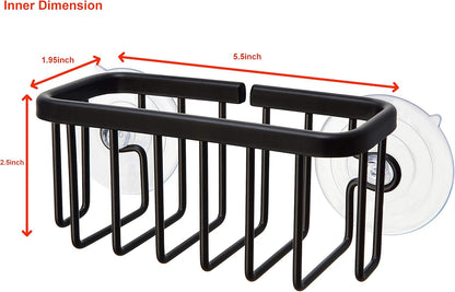 SunnyPoint NeverRust Kitchen & Bathroom Sink Caddy for Sponges, Scrubbers, and Soap, 6" x 2.5" x 2.75", with Adhesive Mount and Additional Suction Cup - Aluminum (Black)