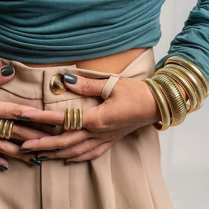 18K Gold Plated Chunky Bangle Bracelet Set for Women