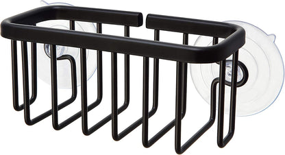 SunnyPoint NeverRust Kitchen & Bathroom Sink Caddy for Sponges, Scrubbers, and Soap, 6" x 2.5" x 2.75", with Adhesive Mount and Additional Suction Cup - Aluminum (Black)