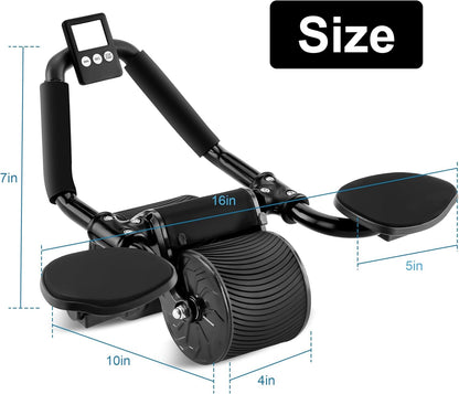 Ab Roller Wheel with Timer, Automatic Rebound Abdominal Wheel - Knee Mat & Elbow Support - Fitness Trainer for Core Strength
