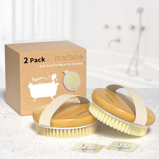 2-Pack Bamboo Dry Body Brushes - Dual-Sided Soft & Stiff Bristles for Wet & Dry Brushing, Suitable for All Kinds of Skin