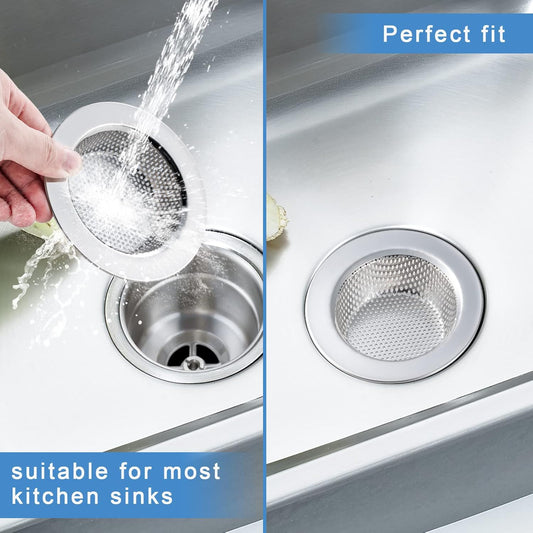 Silver 2 Pcs Sink Strainer for Most Kitchen Sink Drain Basket, Upgraded Double-Layer Safe Design Kitchen Sink Strainer (Outer  Diameter 4.5"W x 1"H)