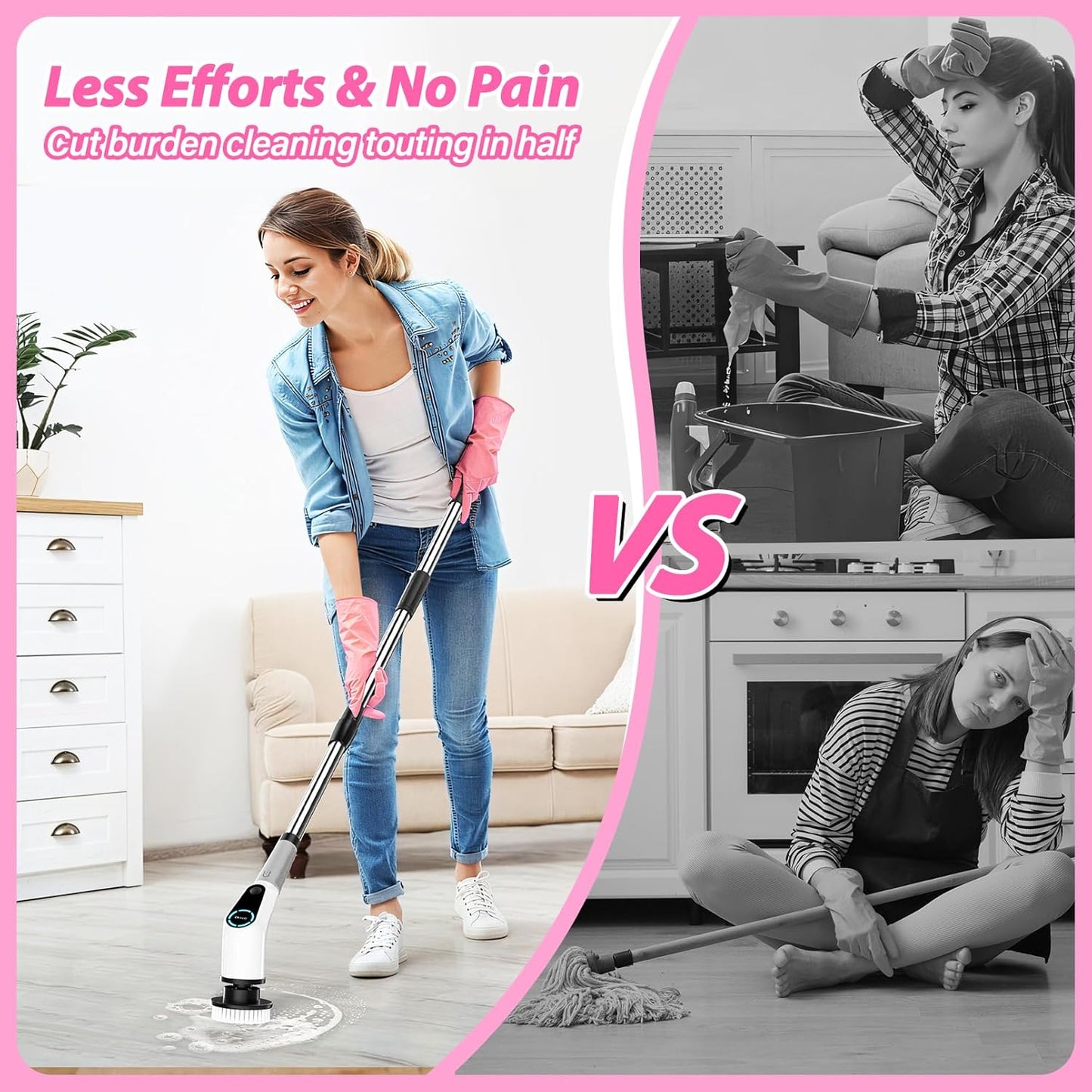 Premium Electric Spin Scrubber Cordless Power Cleaning System with 8 Interchangeable Brush Heads, Dual-Speed Motor, LCD Display and Adjustable Extension Handle IPX7 Waterproof for Deep Cleaning Bathroom, Tub, Tile, Grout, Floors and Walls