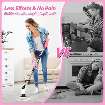 Premium Electric Spin Scrubber Cordless Power Cleaning System with 8 Interchangeable Brush Heads, Dual-Speed Motor, LCD Display and Adjustable Extension Handle IPX7 Waterproof for Deep Cleaning Bathroom, Tub, Tile, Grout, Floors and Walls