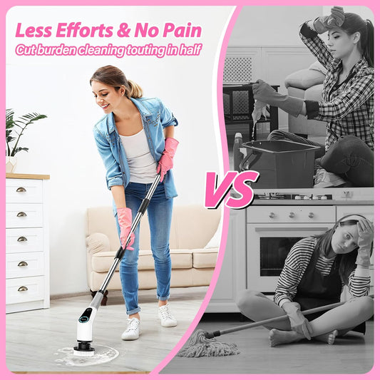 Premium Electric Spin Scrubber Cordless Power Cleaning System with 8 Interchangeable Brush Heads, Dual-Speed Motor, LCD Display and Adjustable Extension Handle IPX7 Waterproof for Deep Cleaning Bathroom, Tub, Tile, Grout, Floors and Walls