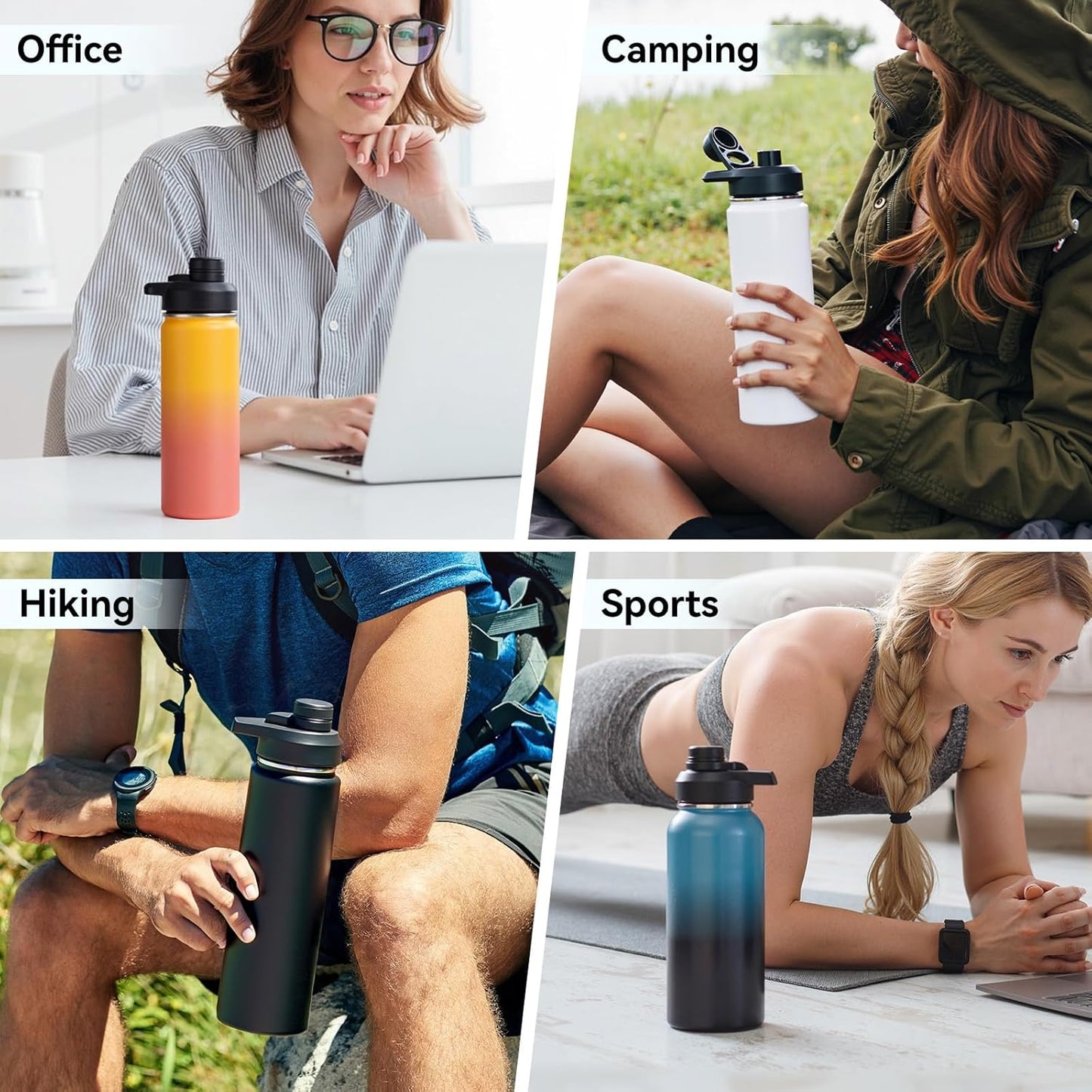 Insulated Stainless Steel Water Bottle with Handle Double Wall Vacuum Flask, Wide Mouth, BPA-Free, Keeps Drinks Hot or Cold Black (24 ounce)