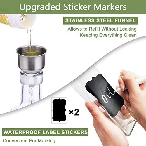 Olive Oil Dispenser Bottle, Set of 2, 500ml Glass  Olive Oil Dispenser and Vinegar Dispenser Stainless Steel Pourers, 4 Labels,1 Brush and 1 Funnel Oil Bottles for Kitchen ‎2"W x 12"H