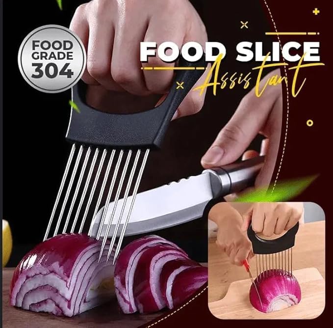 Stainless Steel Onion Slice Holder Tool, Lemon Slicer Vegetable Cutter, Chopper  MultipurposeSlicing Assistant Tool for Meat, Onion,Lemon, Potato, Tomato Home Kitchen Tools (1 PCS 3"L x 5.51"W x 3.7"H)