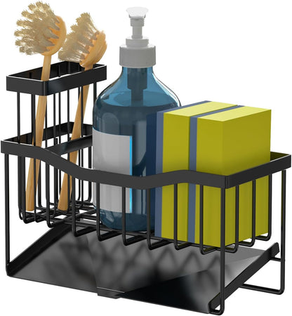 Kitchen Sink Caddy Sponge and Brush Holder with Rustproof Stainless Steel Self-Draining Tray, Sink Organizer for Sponge, Soap Dispenser and Cleaning Accessories.