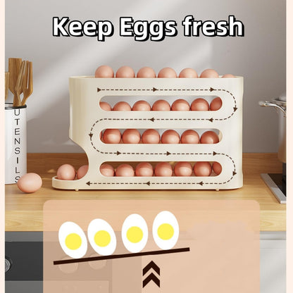 Automatic Egg Holder for Fridge- Space-Saving Automatic Rolling Eggs Dispenser, 4 Tiers Refrigerator  Egg Rack Holds up to 30 pcs Yellow Color (1 Count ‎12.99"D x 3.14"W x 7"H)