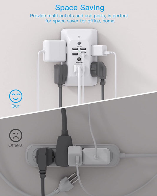 Outlet Extender with Night Light Multi Plug Wall Adapter with Surge Protection, 4 USB Ports (Including 1 USB-C), Power Strip Splitter for Home, Office, Dorm Room.