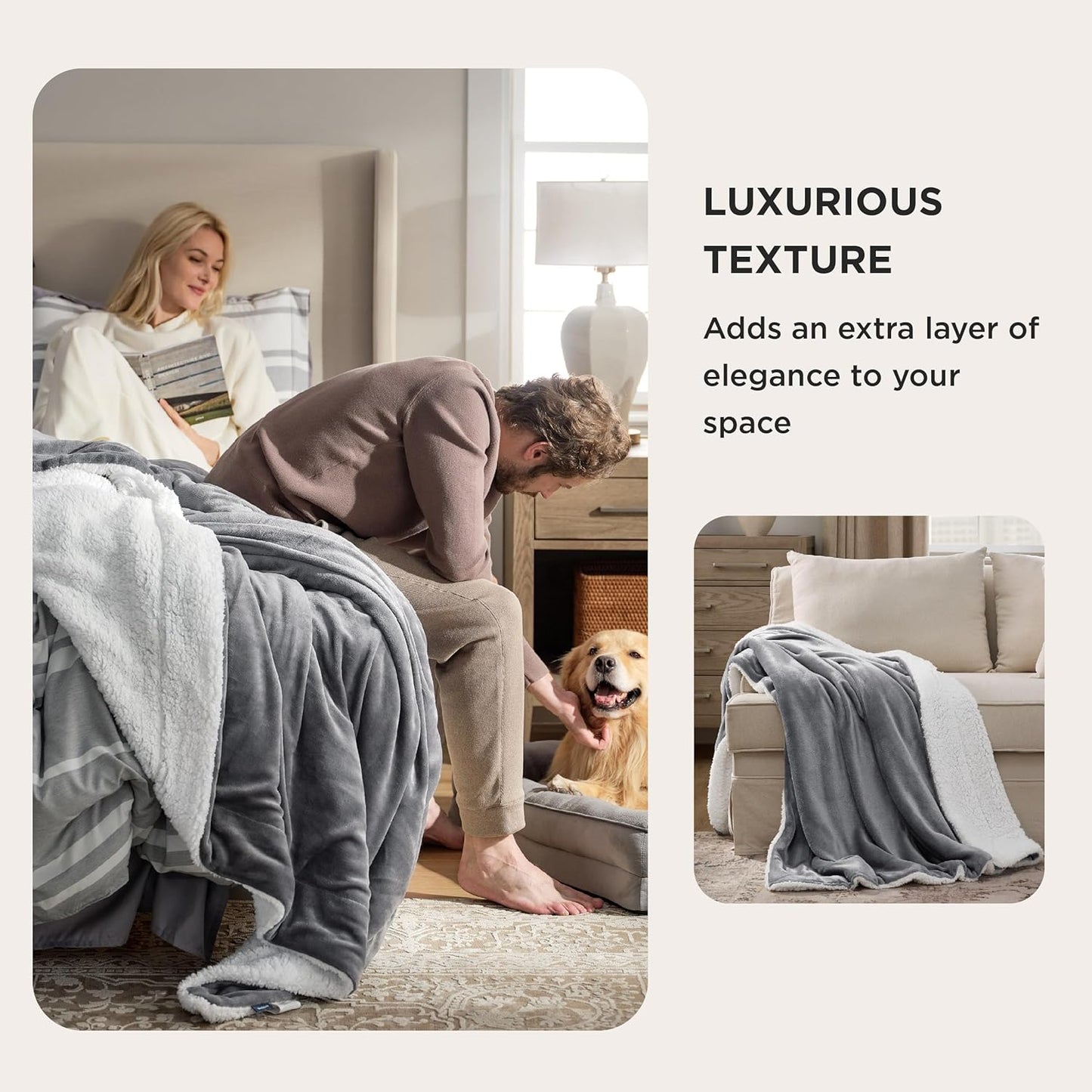 GENTLE SOFT SHERPA FLEECE THROW BLANKET ULTRA-SOFT AND WARM WINTER BLANKET FOR COUCH OR BED, COZY PLUSH THROW FOR WOMEN, GREY, 50X60 INCHES