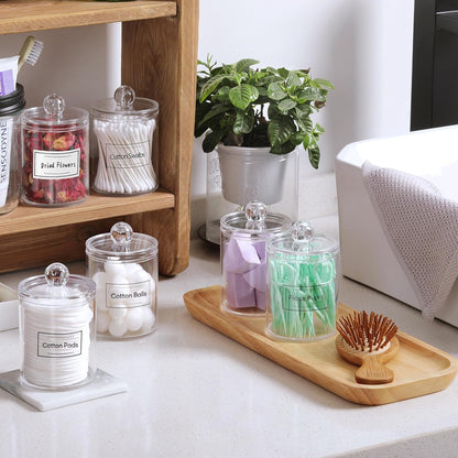 4-Pack Clear Acrylic Q-tip & Cotton Swab Holder Set - Bathroom Vanity Organizer for Cotton Balls, Pads & Floss Picks