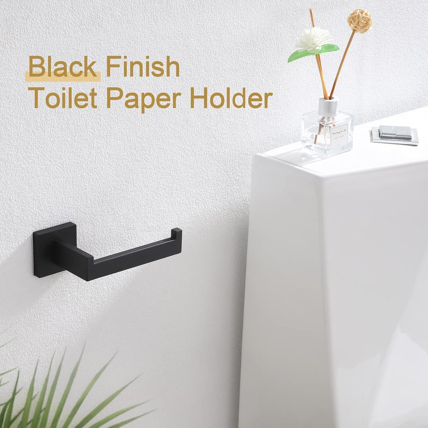 Black Matte Black Stainless Steel Toilet Paper Holder - Modern Square Wall-Mounted Bathroom & Kitchen Dispenser