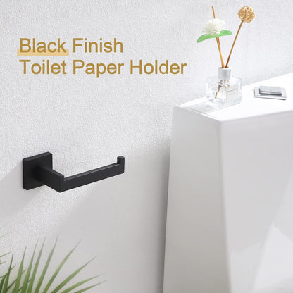 Black Matte Black Stainless Steel Toilet Paper Holder - Modern Square Wall-Mounted Bathroom & Kitchen Dispenser