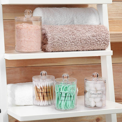 4-Pack Clear Acrylic Q-tip & Cotton Swab Holder Set - Bathroom Vanity Organizer for Cotton Balls, Pads & Floss Picks