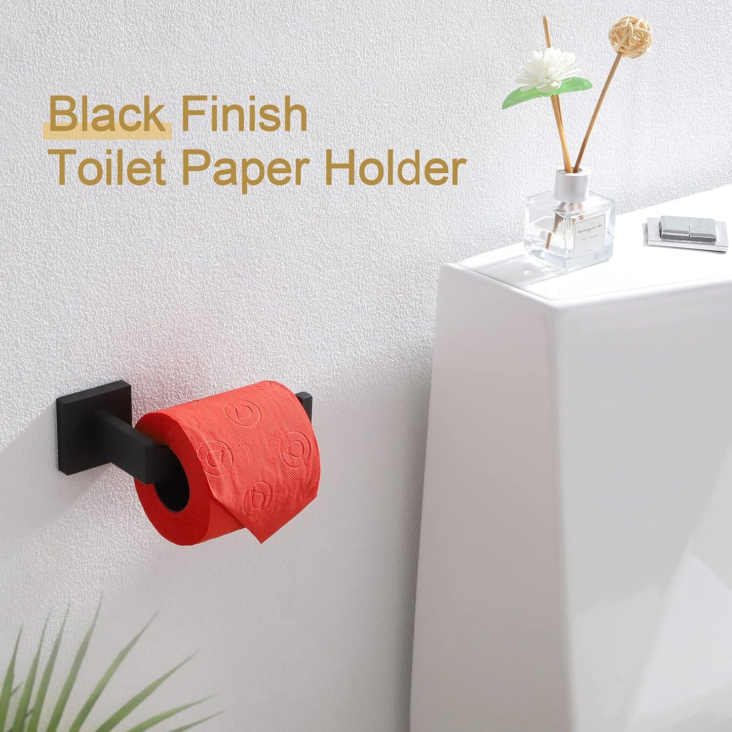 Black Matte Black Stainless Steel Toilet Paper Holder - Modern Square Wall-Mounted Bathroom & Kitchen Dispenser