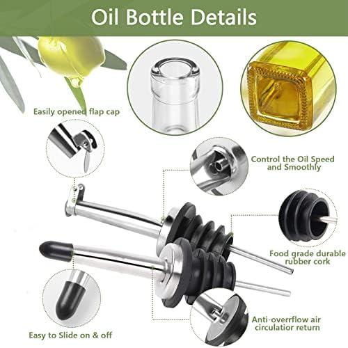 Olive Oil Dispenser Bottle, Set of 2, 500ml Glass  Olive Oil Dispenser and Vinegar Dispenser Stainless Steel Pourers, 4 Labels,1 Brush and 1 Funnel Oil Bottles for Kitchen ‎2"W x 12"H