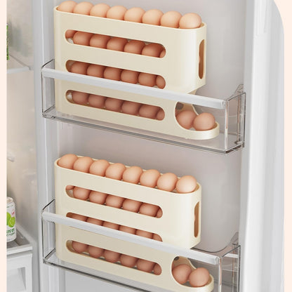 Automatic Egg Holder for Fridge- Space-Saving Automatic Rolling Eggs Dispenser, 4 Tiers Refrigerator  Egg Rack Holds up to 30 pcs Yellow Color (1 Count ‎12.99"D x 3.14"W x 7"H)