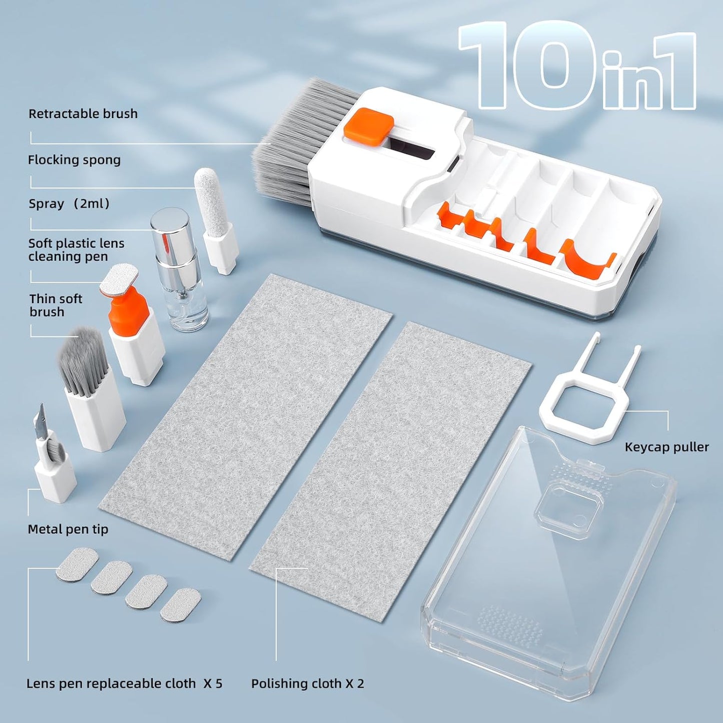 Keyboard Cleaning Kit Laptop Cleaner 10-in-1 cleaning tool – Laptop, Phone, Earbuds & Camera – Retractable Brush, Cleaning Pen, Spray Bottle & Microfiber – Portable All-in-One
