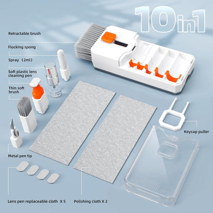 Keyboard Cleaning Kit Laptop Cleaner 10-in-1 cleaning tool – Laptop, Phone, Earbuds & Camera – Retractable Brush, Cleaning Pen, Spray Bottle & Microfiber – Portable All-in-One