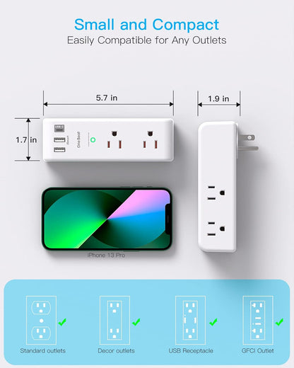 One Beat Surge Protector Outlet Extender - One Beat 6 AC Multi Plug Outlet with 3 USB Ports (1 USB C), 1800J Wall Charger, 3-Sided Power Strip Spaced Outlet Splitter for Home Office  & Travel Color ‎White 6.3 x 2.76 x 2.17 inches