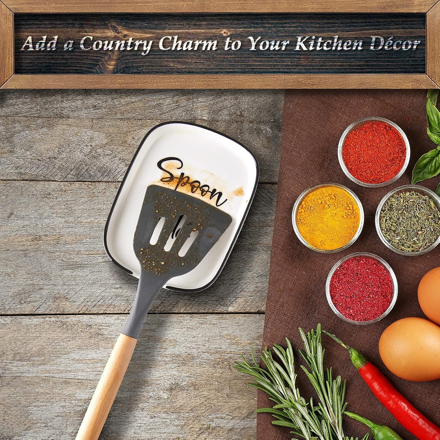 Ceramic Spoon Rest for Stove Top - Large Heat-Resistant Utensil Holder for Kitchen Counter, Modern Farmhouse Cooking Spoon Rest.