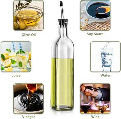 Olive Oil Dispenser Bottle, Set of 2, 500ml Glass  Olive Oil Dispenser and Vinegar Dispenser Stainless Steel Pourers, 4 Labels,1 Brush and 1 Funnel Oil Bottles for Kitchen ‎2"W x 12"H