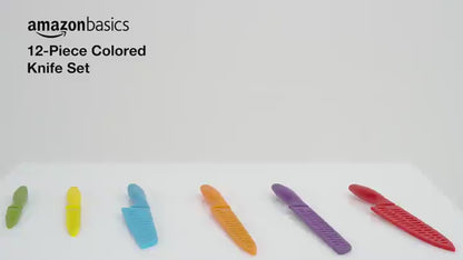 Bread knife Multicolor Color-Coded Dishwasher Safe Kitchen 12-Piece Knife Set, 6 Knives Stainless Steel with 6 Blade Guards,Plastic, 13.88 x 4.13 x 1.38 inch